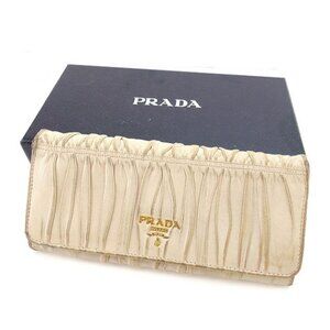 Prada Wallet Purse zipper wallet Beige Gold Woman Authentic